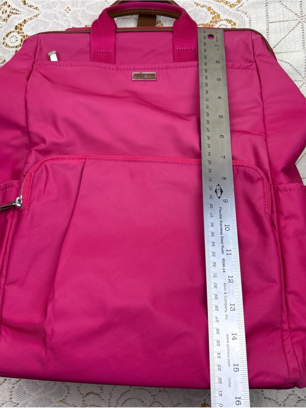 TUMI Backpack With Computer Sleeve Nylon with Leather Trim Pink - Picture 14 of 16